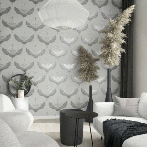 Non-woven wallpaper crane grey silver metallic 34530