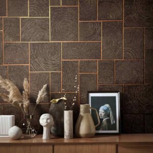Wallpaper non-woven tiles wood tiles brown gold 85763