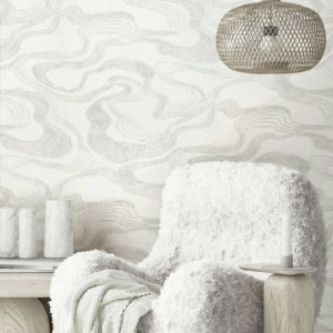 Non-woven wallpaper wave pattern light grey metallic 34534