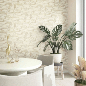 Non-woven wallpaper wave pattern beige metallic 34535