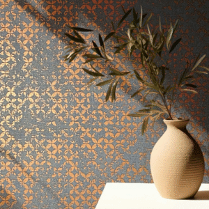 Non-woven wallpaper circles grey copper metallic 35119