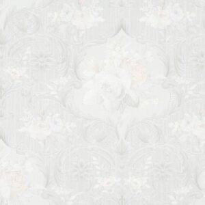 Wallpaper non-woven tendrils flowers white metallic 58266