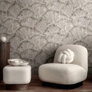 Non-woven wallpaper graphic fans grey brown cream 78198-1