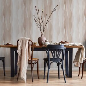 Non-woven wallpaper waves abstract art beige grey 81636